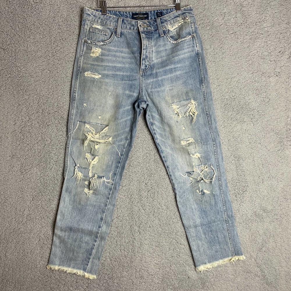 Lucky Brand High Rise Tomboy distressed button fly jeans Size 8/29